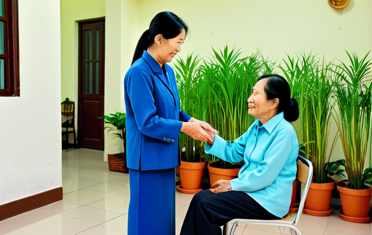 **

"A compassionate social worker, fully clothed in professional attire, gently listening to an elderly Vietnamese woman in a modest, clean community center. The setting is warm and inviting with potted plants and soft lighting. Safe for work, appropriate content, perfect anatomy, natural proportions, professional, modest, family-friendly, well-formed hands, proper finger count, natural body proportions."

**